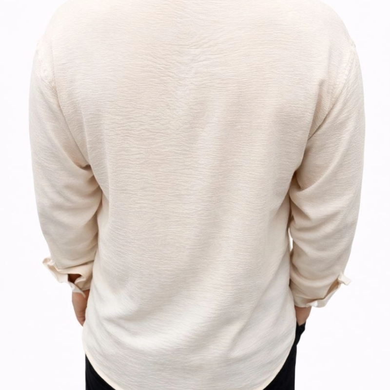 Erkek Aerobin Kumaş Oversize 4 Mevsim Uzun Kollu Rahat Kalıp Gömlek - Bej