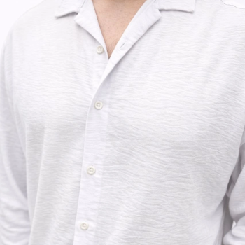 Erkek Aerobin Kumaş Oversize 4 Mevsim Uzun Kollu Rahat Kalıp Gömlek - Beyaz