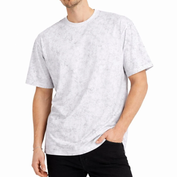 Erkek Asit Yıkama Bisiklet Yaka Kısa Kollu Oversize T-Shirt Tişört - Beyaz