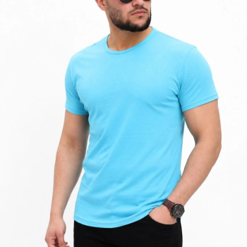 Erkek Basic Tişört Bisiklet Yaka Kısa Kol Günlük Yazlık Slim fit T-Shirt - Açık Mavi
