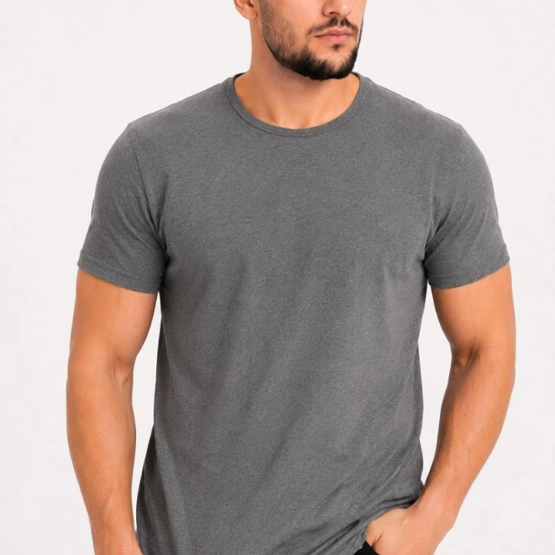 Erkek Basic Tişört Bisiklet Yaka Kısa Kol Günlük Yazlık Slim fit T-Shirt - Antrasit