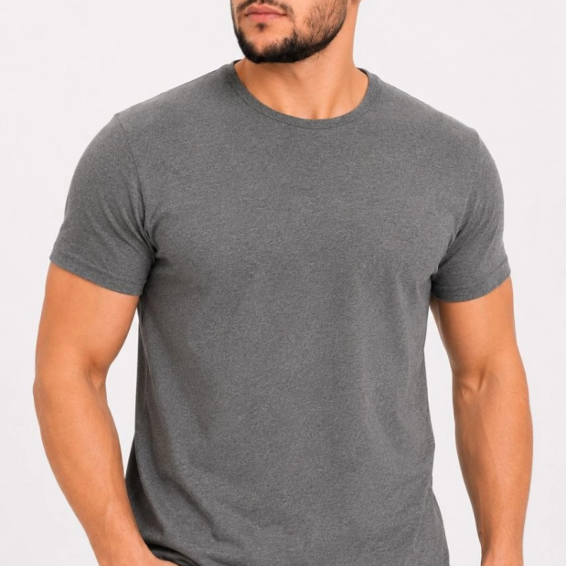 Erkek Basic Tişört Bisiklet Yaka Kısa Kol Günlük Yazlık Slim fit T-Shirt - Antrasit