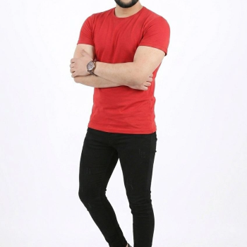 Erkek Basic Tişört Bisiklet Yaka Kısa Kol Günlük Yazlık Slim fit T-Shirt - Kırmızı