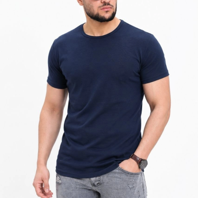 Erkek Basic Tişört Bisiklet Yaka Kısa Kol Günlük Yazlık Slim fit T-Shirt - Lacivert