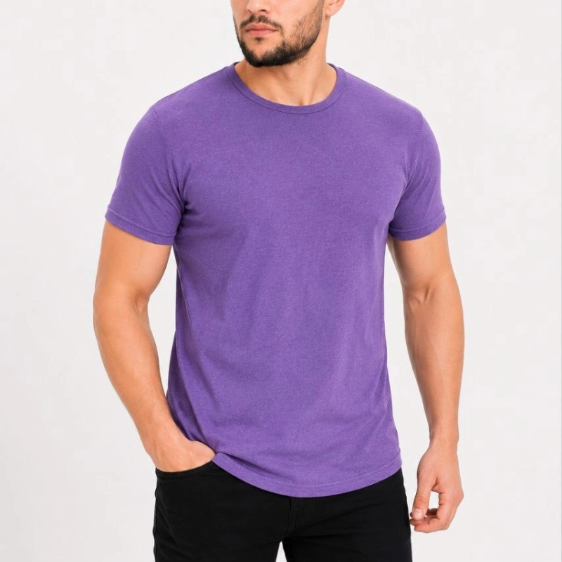 Erkek Basic Tişört Bisiklet Yaka Kısa Kol Günlük Yazlık Slim fit T-Shirt - Mor