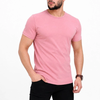 Erkek Basic Tişört Bisiklet Yaka Kısa Kol Günlük Yazlık Slim fit T-Shirt - Pembe