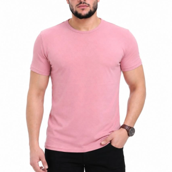 Erkek Basic Tişört Bisiklet Yaka Kısa Kol Günlük Yazlık Slim fit T-Shirt - Pembe