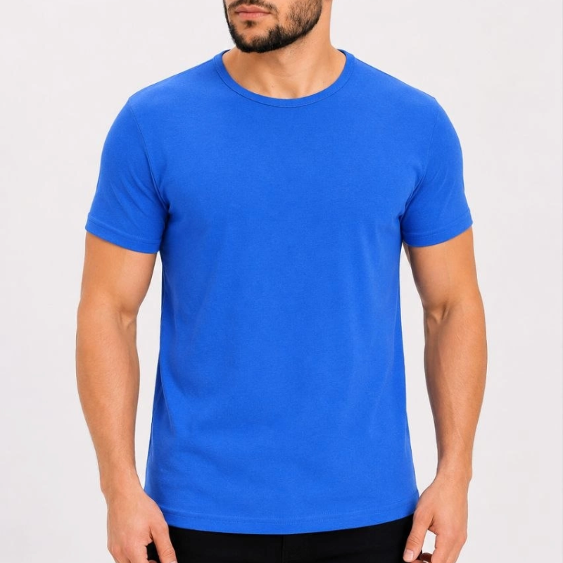 Erkek Basic Tişört Bisiklet Yaka Kısa Kol Günlük Yazlık Slim fit T-Shirt - Saks Mavisi