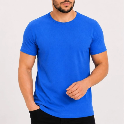 Erkek Basic Tişört Bisiklet Yaka Kısa Kol Günlük Yazlık Slim fit T-Shirt - Saks Mavisi
