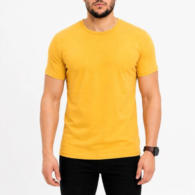 Erkek Basic Tişört Bisiklet Yaka Kısa Kol Günlük Yazlık Slim fit T-Shirt - Sarı