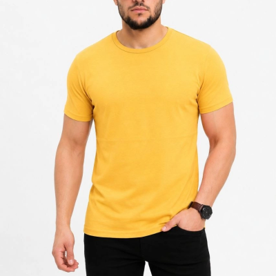Erkek Basic Tişört Bisiklet Yaka Kısa Kol Günlük Yazlık Slim fit T-Shirt - Sarı