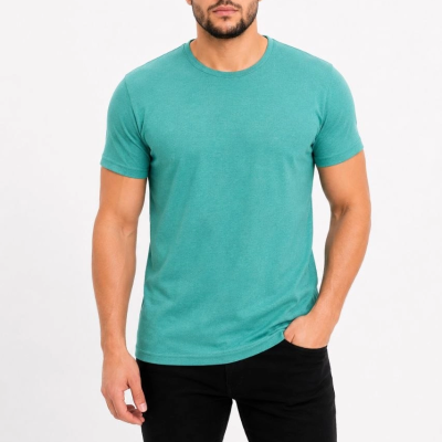 Erkek Basic Tişört Bisiklet Yaka Kısa Kol Günlük Yazlık Slim fit T-Shirt - Su Yeşili