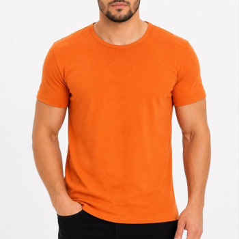 Erkek Basic Tişört Bisiklet Yaka Kısa Kol Günlük Yazlık Slim fit T-Shirt - Turuncu