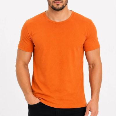 Erkek Basic Tişört Bisiklet Yaka Kısa Kol Günlük Yazlık Slim fit T-Shirt - Turuncu