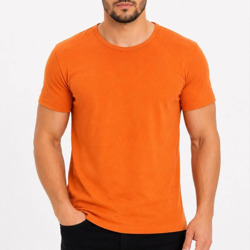 Erkek Basic Tişört Bisiklet Yaka Kısa Kol Günlük Yazlık Slim fit T-Shirt - Turuncu