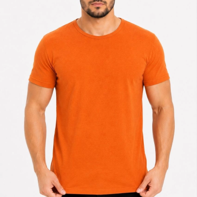 Erkek Basic Tişört Bisiklet Yaka Kısa Kol Günlük Yazlık Slim fit T-Shirt - Turuncu