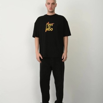 Erkek Baskıkı Kısa kok Bisiklet Yaka  T-Shirt - Siyah