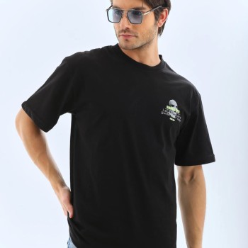 Erkek Baskılı Bisiklet Yaka Kısa kol T-Shirt - Siyah
