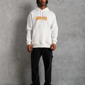 Erkek Baskılı Kapüşonlu 3 iplik pamuklu hoodie Sweatshirt - Beyaz