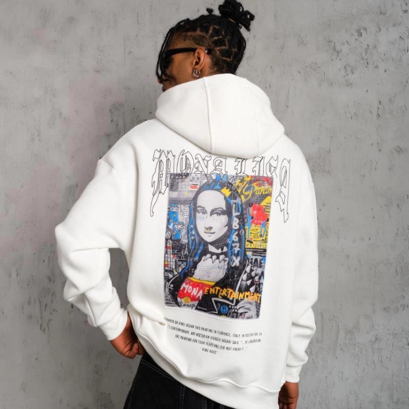 Erkek Baskılı Kapüşonlu ve Kanguru Cepli Sweatshirt hoodie - Beyaz