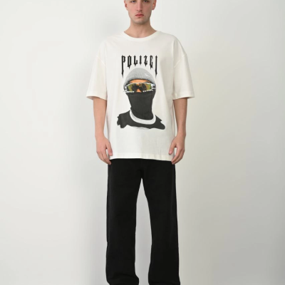 Erkek Baskılı T-Shirt Kısa Kol Bisiklet Yaka Rahat Kalıp Tişört - Beyaz