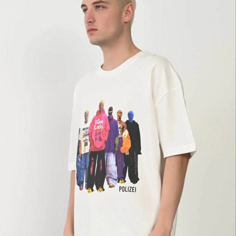 Erkek Baskılı T-Shirt Kısa Kol Bisiklet Yaka Rahat Kalıp Tişört - Beyaz