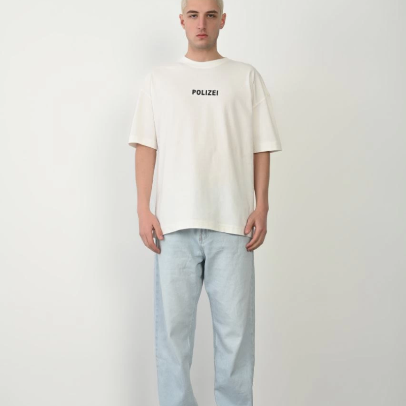 Erkek Baskılı T-Shirt Kısa Kol Bisiklet Yaka Rahat Kalıp Tişört - Beyaz