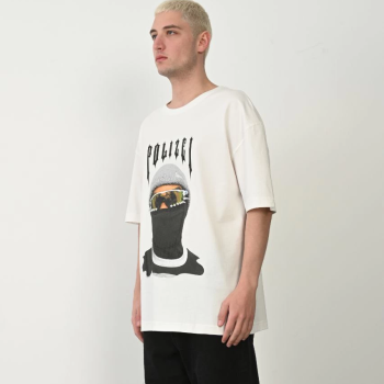 Erkek Baskılı T-Shirt Kısa Kol Bisiklet Yaka Rahat Kalıp Tişört - Beyaz