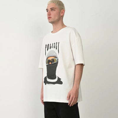 Erkek Baskılı T-Shirt Kısa Kol Bisiklet Yaka Rahat Kalıp Tişört - Beyaz