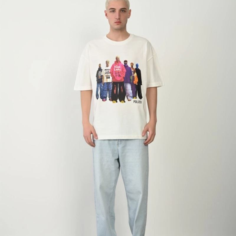 Erkek Baskılı T-Shirt Kısa Kol Bisiklet Yaka Rahat Kalıp Tişört - Beyaz