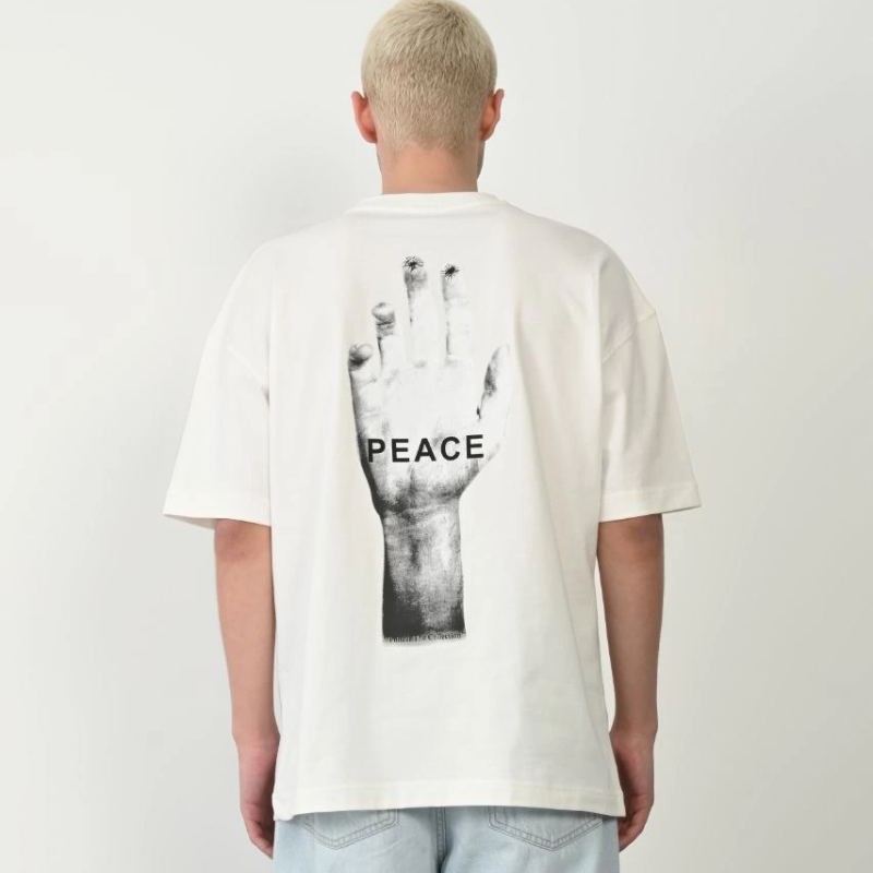 Erkek Baskılı T-Shirt Kısa Kol Bisiklet Yaka Rahat Kalıp Tişört - Beyaz