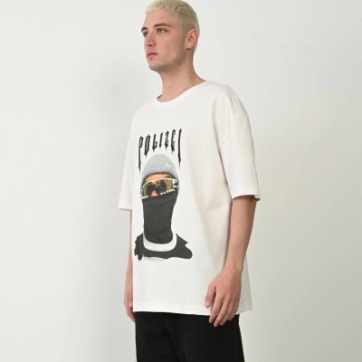 Erkek Baskılı T-Shirt Kısa Kol Bisiklet Yaka Rahat Kalıp Tişört - Beyaz
