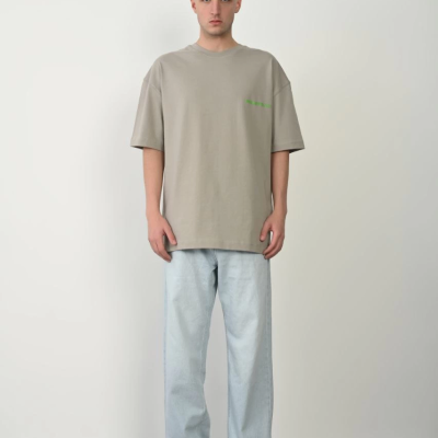 Erkek Baskılı T-Shirt Kısa Kol Bisiklet Yaka Rahat Kalıp Tişört - Boyalı Gri