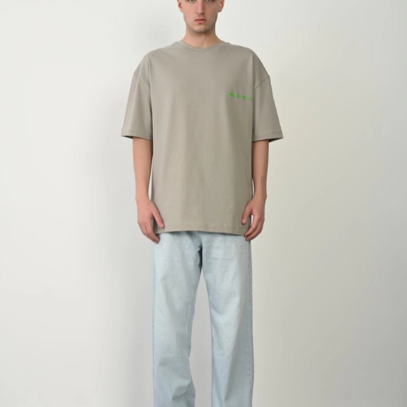 Erkek Baskılı T-Shirt Kısa Kol Bisiklet Yaka Rahat Kalıp Tişört - Boyalı Gri