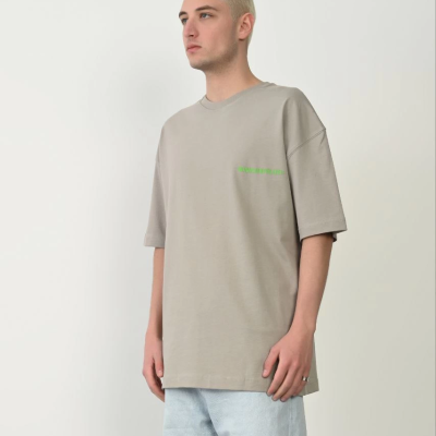 Erkek Baskılı T-Shirt Kısa Kol Bisiklet Yaka Rahat Kalıp Tişört - Boyalı Gri