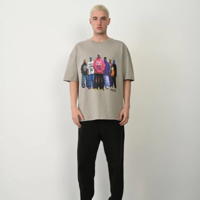 Erkek Baskılı T-Shirt Kısa Kol Bisiklet Yaka Rahat Kalıp Tişört - Boyalı Gri