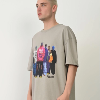 Erkek Baskılı T-Shirt Kısa Kol Bisiklet Yaka Rahat Kalıp Tişört - Boyalı Gri