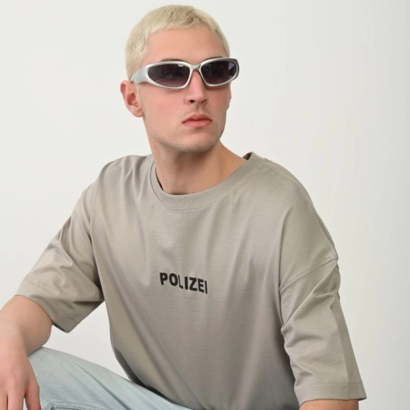 Erkek Baskılı T-Shirt Kısa Kol Bisiklet Yaka Rahat Kalıp Tişört - Boyalı Gri