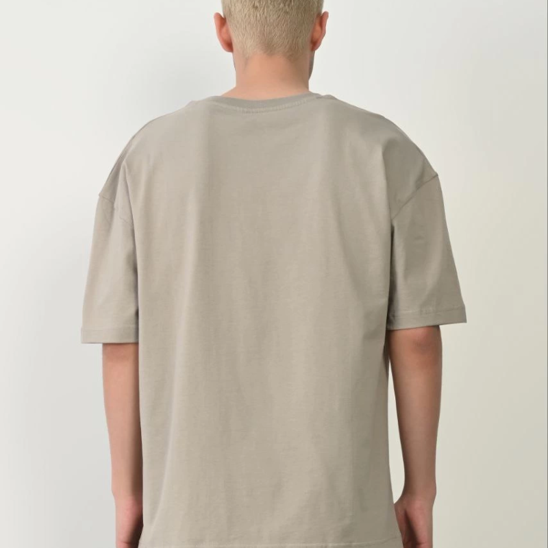 Erkek Baskılı T-Shirt Kısa Kol Bisiklet Yaka Rahat Kalıp Tişört - Boyalı Gri