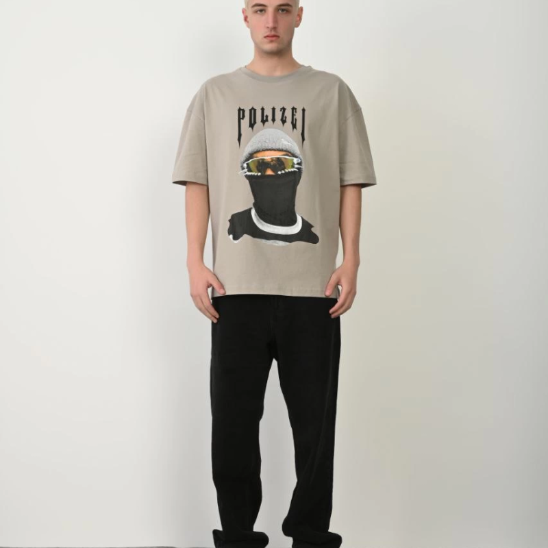 Erkek Baskılı T-Shirt Kısa Kol Bisiklet Yaka Rahat Kalıp Tişört - Boyalı Gri