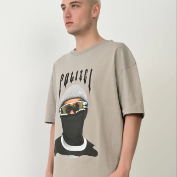 Erkek Baskılı T-Shirt Kısa Kol Bisiklet Yaka Rahat Kalıp Tişört - Boyalı Gri