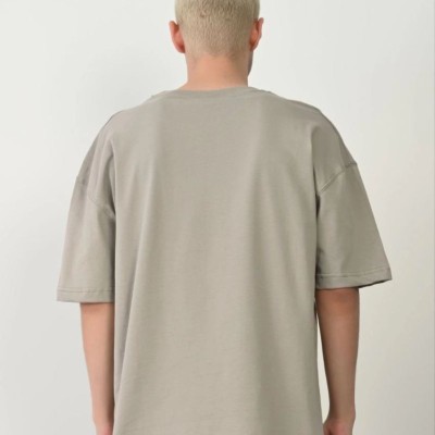 Erkek Baskılı T-Shirt Kısa Kol Bisiklet Yaka Rahat Kalıp Tişört - Boyalı Gri