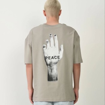 Erkek Baskılı T-Shirt Kısa Kol Bisiklet Yaka Rahat Kalıp Tişört - Boyalı Gri