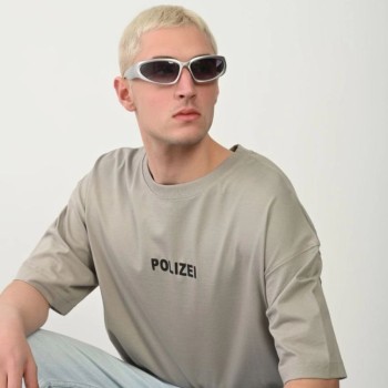 Erkek Baskılı T-Shirt Kısa Kol Bisiklet Yaka Rahat Kalıp Tişört - Boyalı Gri