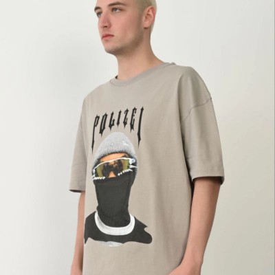 Erkek Baskılı T-Shirt Kısa Kol Bisiklet Yaka Rahat Kalıp Tişört - Boyalı Gri