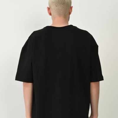 Erkek Baskılı T-Shirt Kısa Kol Bisiklet Yaka Rahat Kalıp Tişört - Siyah