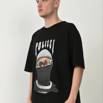 Erkek Baskılı T-Shirt Kısa Kol Bisiklet Yaka Rahat Kalıp Tişört - Siyah