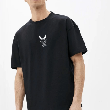 Erkek Baskılı T-Shirt Kısa Kol Bisiklet Yaka Rahat Kalıp Tişört - Siyah