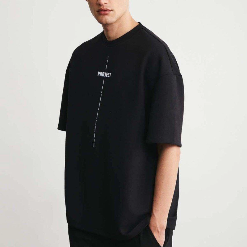 Erkek Baskılı T-Shirt Kısa Kol Bisiklet Yaka Regular Fit Rahat Kalıp Tişört - Siyah