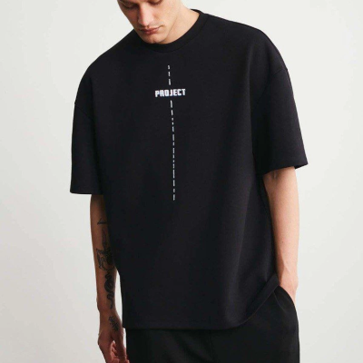 Erkek Baskılı T-Shirt Kısa Kol Bisiklet Yaka Regular Fit Rahat Kalıp Tişört - Siyah